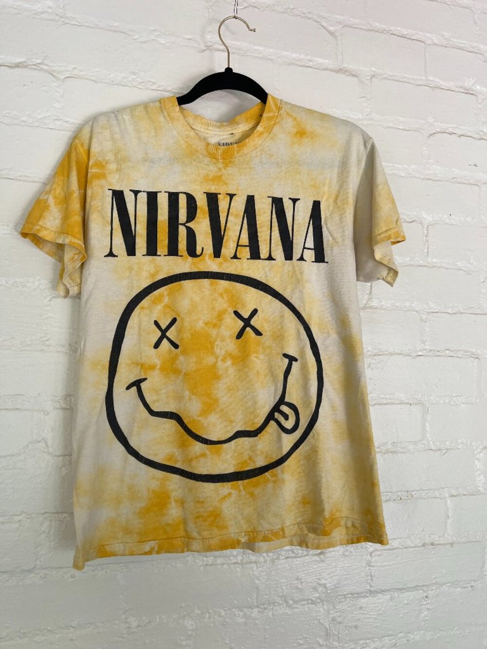 Cotton Yellow and White Tie Dye Nirvana T-Shirt Medium Tee
